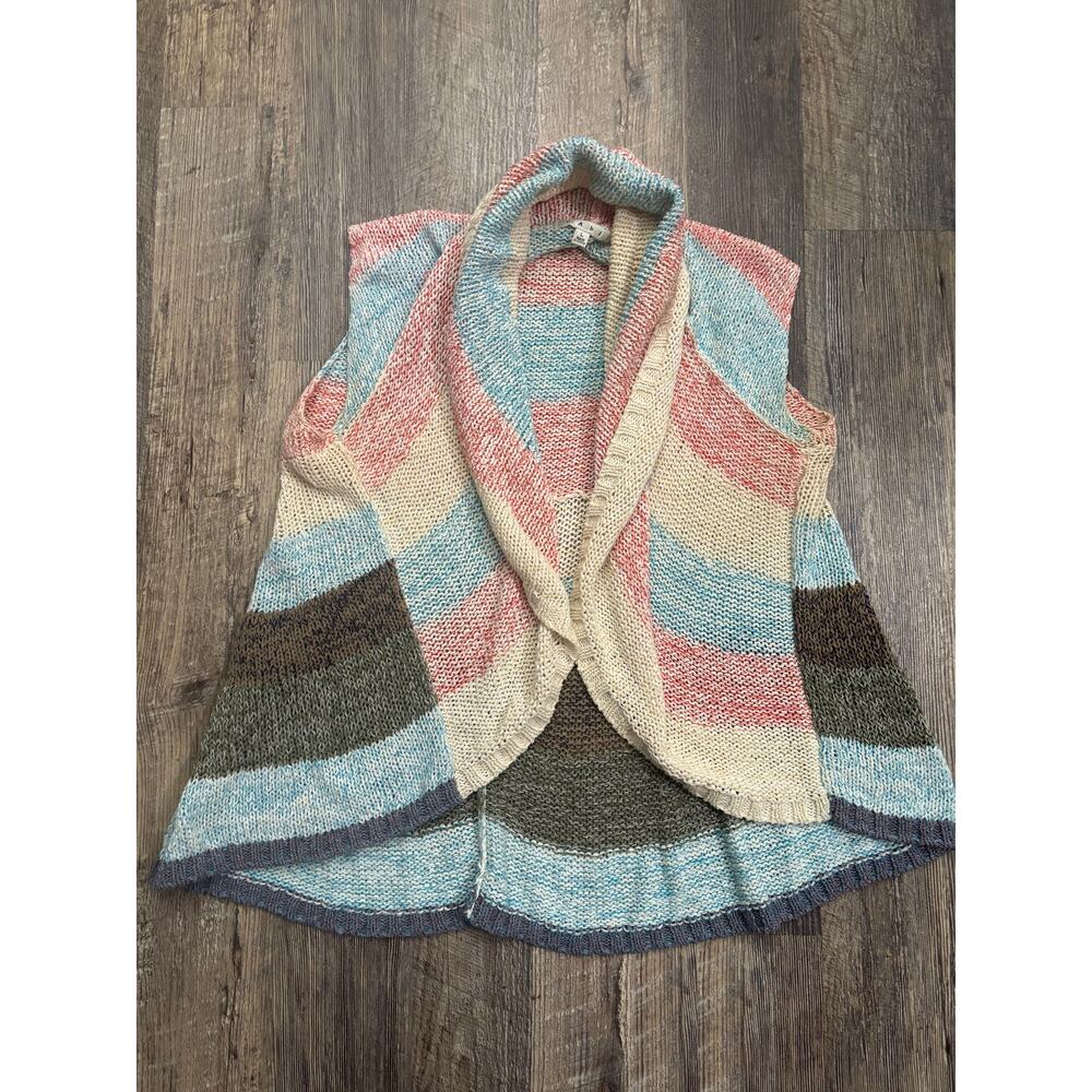 Cabi Striped Knit Sweater Vest Open Front Shawl Collar Multi-Color Large